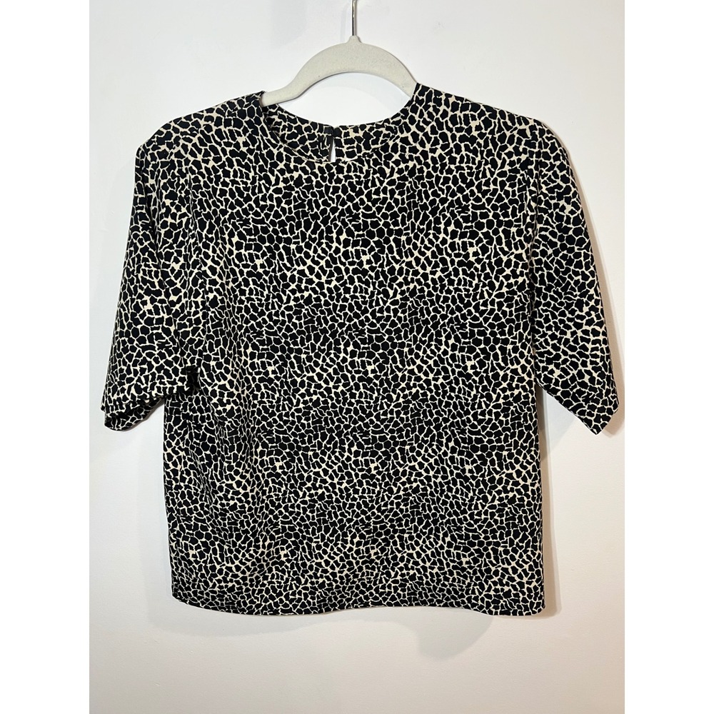 Yves St Clair Petites Vintage Animal Print Blouse Retro Classic Short Sleeve 10P